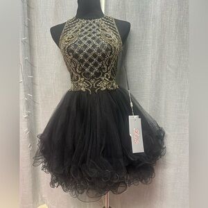 Black and Gold Embellished Dress Homecoming Dress
